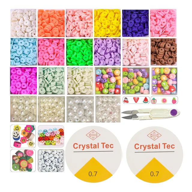 Kit Completo Armado De Pulseras Bijouterie + 2 Hilos Tanza + Letras + Perlas + Frutas + Corazones + 16 Colores Planas de Heishi + Caritas + Tijera de Precisión Collares Bricolaje Joyas 2800 Piezas