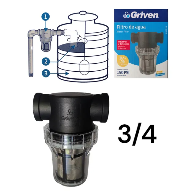Filtro De Agua 3/4 Para Tanques Tubería Cisterna Griven