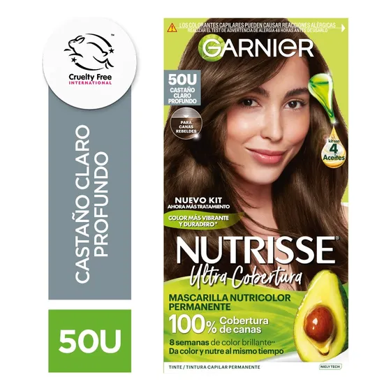 Kit De Tintura Garnier Permanente Nutrisse Ultra Cobertura Tono Tono 50U Castaño Claro