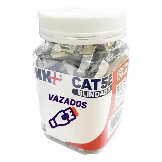 Pote De 100 Pcs Conector Plug Rj45 Vazado Cat5e Blindado
