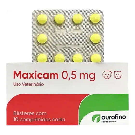 Maxicam Ourofino 0,5mg - Meloxicam 0,5mg - 10 Comp. P/ Cães E Gatos - Anti inflamatório Cartela Avulsa (Blíster)