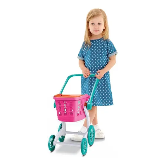 Carrinho Supermercado Cestinha Compras 2x1 Infantil Oferta
