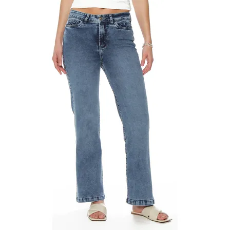 Jeans Mujer Recto Tiroalto Pretina Basica Aplicacion Bordado