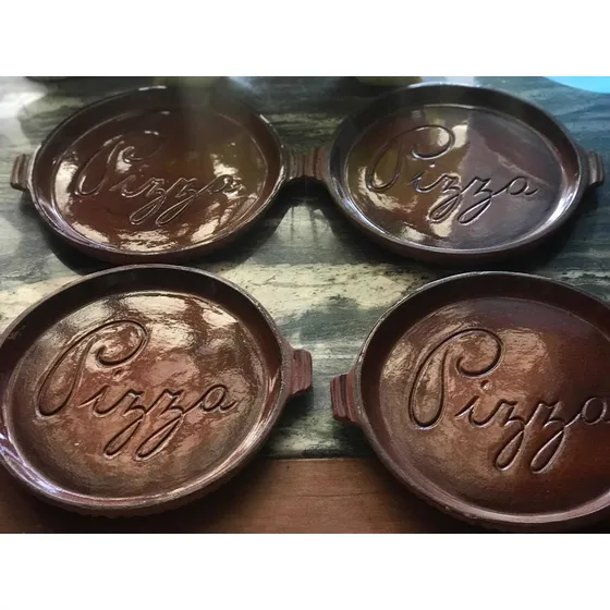 4 Platos Para Pizza Italianos, De Barro.