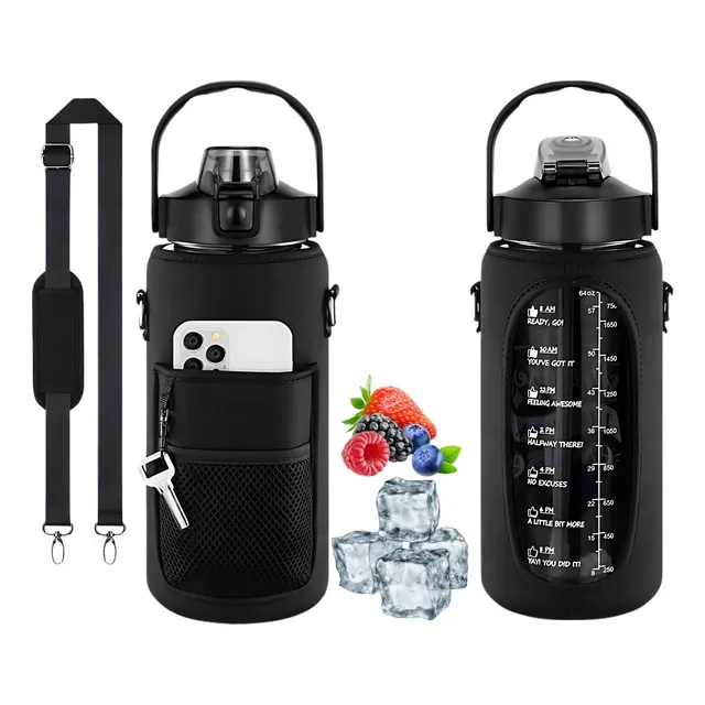 Termo Botella Agua 2 Litros Fitness, Funda + Cargadera