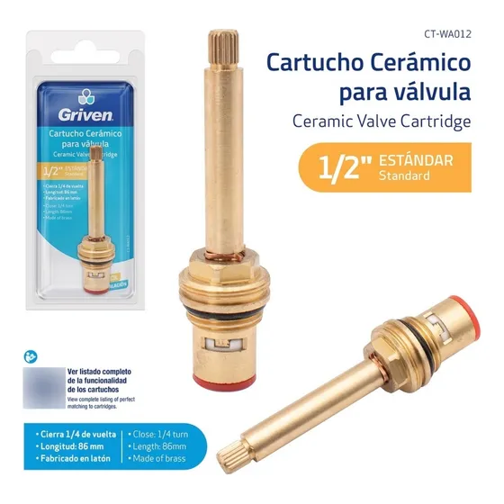 Vástago Cerámico Llave Ducha Longitud 96mm De Bronce 1/2