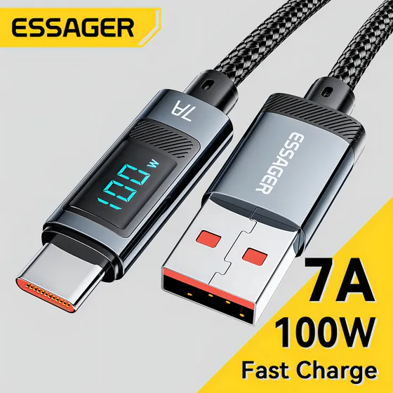 Essager Cable Usb Para Tipo C 100w 7a Con Pantalla De 2 Metro. Color: Negro