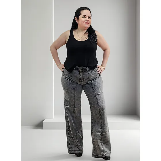 Pantalón Jean Wide Leg Línea Gris Talles Grandes
