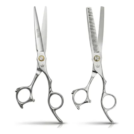 Kit Tesoura Profissional Kingstyle Fio Navalha Desfiadeira Prateado