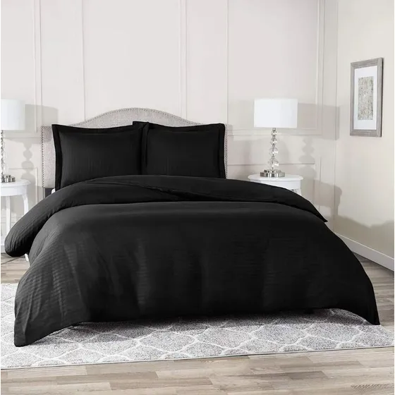 Combo Duvet + Plumon + Fundas Queen Gris Saten Stripe