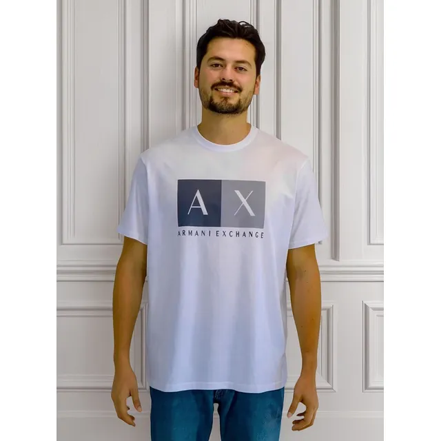 Playera Armani Exchange Blanco Log Gris Mod. 7vztcc Zj2mz