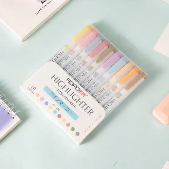 Kit 10 Marca Texto Pastel Aopo