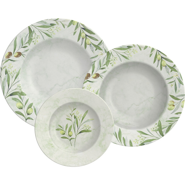 Jogo De Pratos Com 12 Pçs Em Porcelana Decorada Oliva Branco E Verde Tramontina Jogo De Pratos Com 12 Pçs Em Porcelana Decorada Oliva Branco E Verde Tramontina