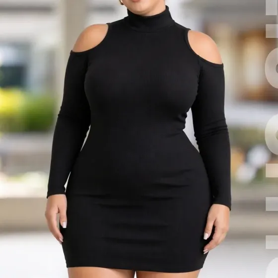 Vestido Plus Size Feminino Manga Longa Midi Casual Modelador