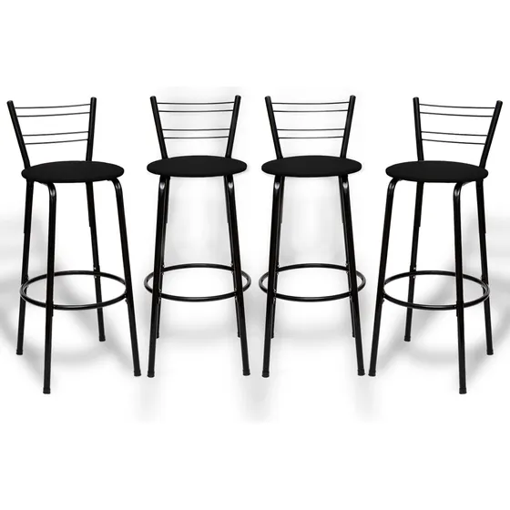 Kit 4 Banquetas Itagold Florida Top Alta Cozinha Americana Bar Balcão Alto Estrutura Preta Atlanta Cor Assento Preto 90cm