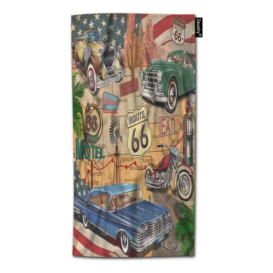 Vintage Route 66 Toalla Mano Para Coche Motocicleta X