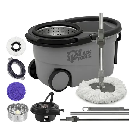 Mop Esfregão 360° Balde Inox Microfibra Com Rodas 16 Litros Cinza