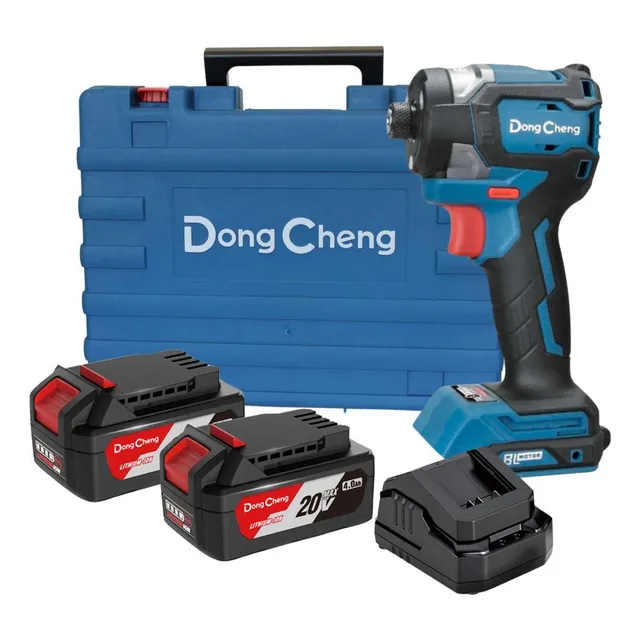 Atornillador de Impacto DongCheng DCPL208EM 1/4 Pulg. Brushless Inalámbrico Torque Alto Velocidad Variable LED Compacto Industrial Ensamble Instalaciones con Baterías y Cargador