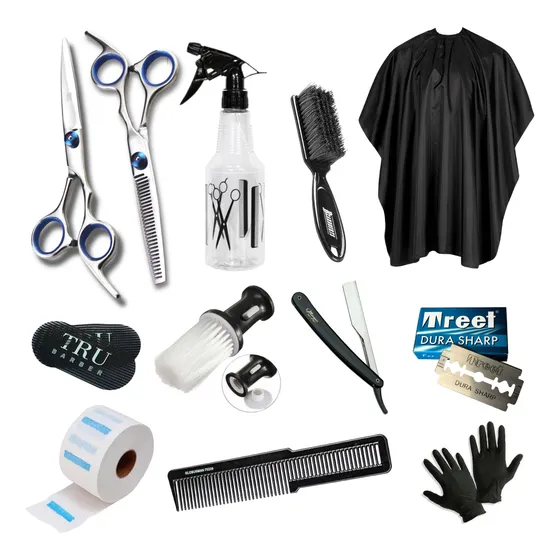Kit Set Barbería Peluquería Tijeras Profesional Capa Navajas