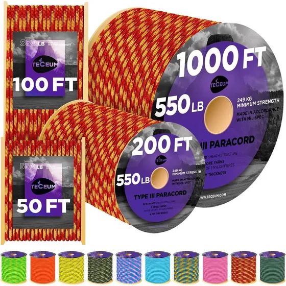 Cuerda Paracord Teceum, 305m Nylon Supervivencia Campamento