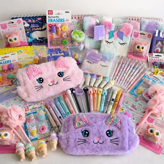 Kit Papelaria Fofa Kawaii 25 Itens Material Escolar Premium