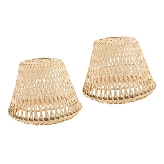 Lámparas De Mimbre 2 Pcs - Pantallas Vintage Para Mesa Y Tec