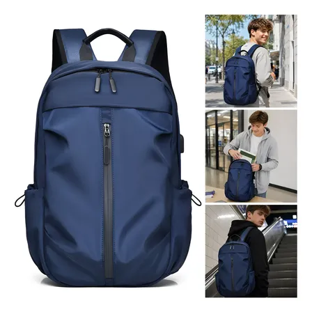 Mochila Masculina Notebook Impermeável Entrada Usb Faculdade Azul-escuro