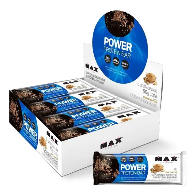 Power Proteinwhey Bar 90g - Cx C/ 8 Unidades - Max Titanium Sabor Amendoim