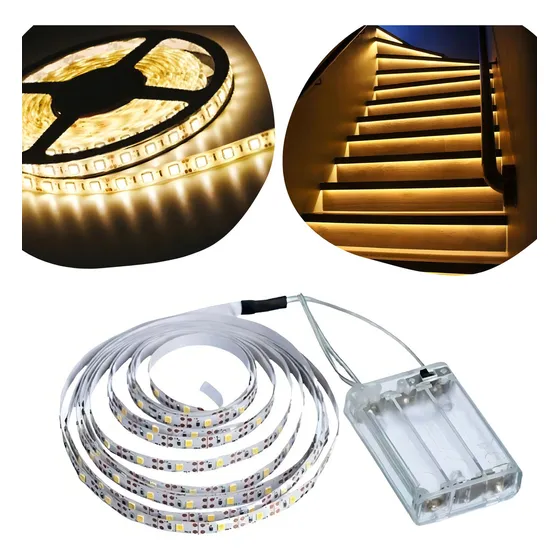 Fio Fita Led Autoadesiva Luz 2m 120 Leds Pilha Decoração Cor da luz Branco-quente