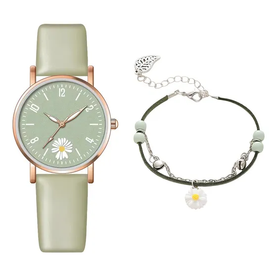 2 Piezas Reloj De Pulsera De Margaritas Pequeñas Para Mujer