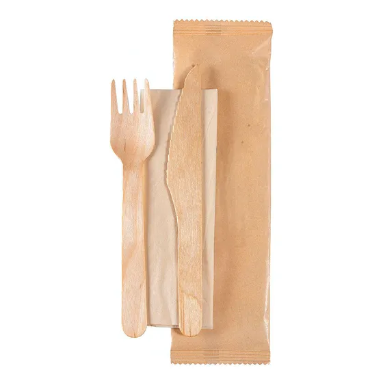 100 Servicios De Madera Set Tenedor + Cuchillo + Servilleta