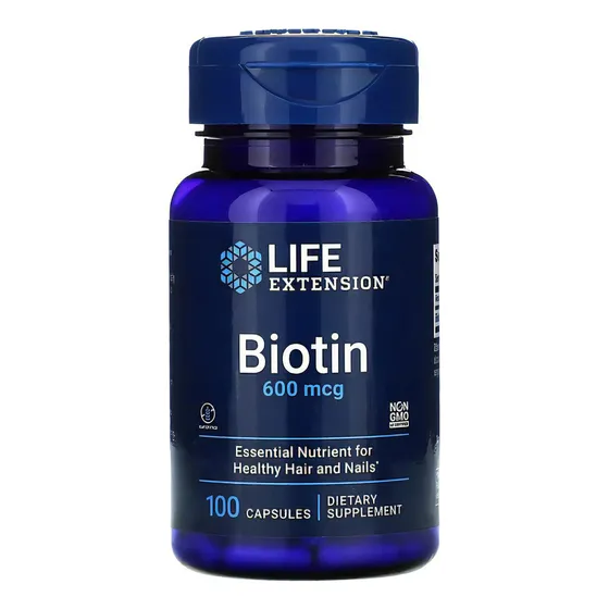 Life Extension, Biotina 600 Mcg, Cabello Y Uñas 100 Caps Sabor Sin Sabor
