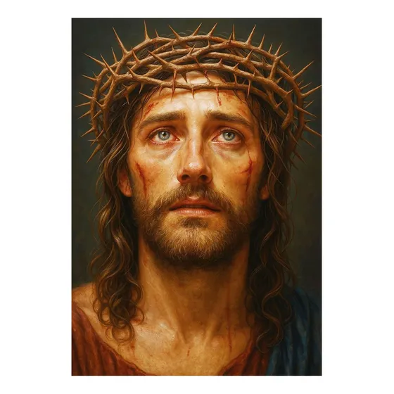 Cuadro Divino Rostro De Jesús No 2 28x40cm Religioso Colores Negro