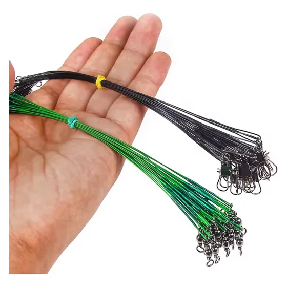 Kit 20 Snap Cabo Aço Chicote C Girador Encastoado Pesca 20cm