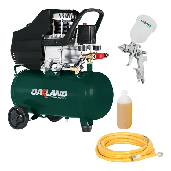 Oakland Oakkitcom-25pg Combo Compresor 25 Lts Pistola 100 Mililtros Manguera Color Verde