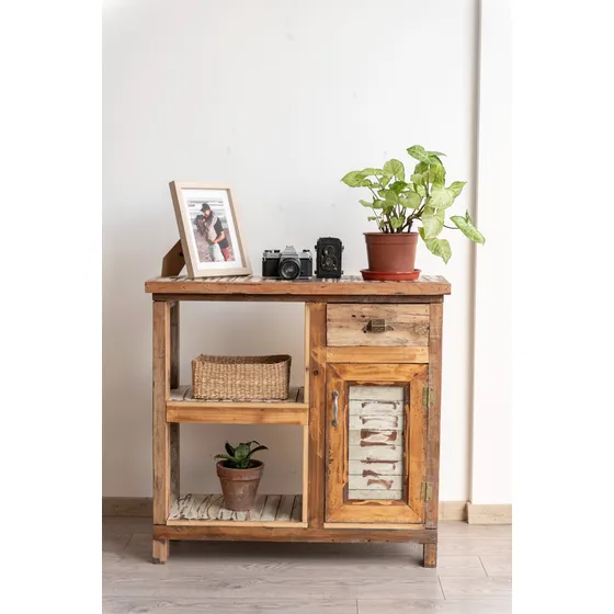 Mesa De Arrime Madera Decapada 1 Cajon  Vintage Entrega Ya