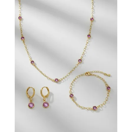 Kit Colar Cordão Com Pulseira + Brinco Argola Rosa A Ouro 1