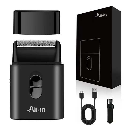 All-in® Mini Rasuradora Afeitadora Electrica Profesional Barba Bigote Calvo Portátil Uso Flexible Shaver Corta al Raz como Rastillo con Cuchilla Emergente Hombre Regalo