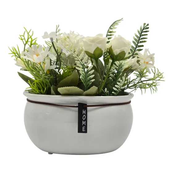 Planta Artificial Macetero Ceramica Blanco Arreglo Floral