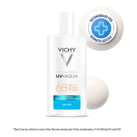Protetor Solar Facial FPS60 Toque Seco Sem Cor Vichy UV-AQUA 40ml