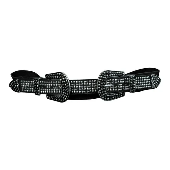 Cinto Feminino Duas Fivelas Elástico Tachinhas Moda Balada