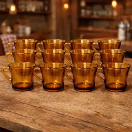 Jogo De Xicara 12 Peças Sino Ambar Marrom 200ml Cha Cafe