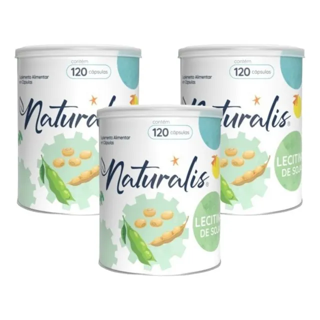 Lecitina De Soja Naturalis 120 Cáps Nutricional Kit 3 Latas