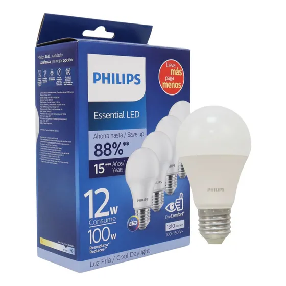 Foco Led Philips Ess Led Bulb E27 12w 6500k Paquete 4pz
