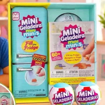 Mini Geladeira Infantil + 2 Bolas Surpresa - Brinquedo Azul-celeste