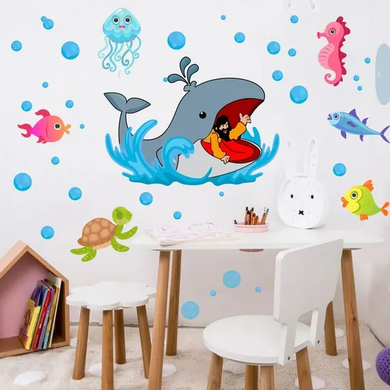Adesivo De Parede Infantil Jonas E A Baleia Gigante