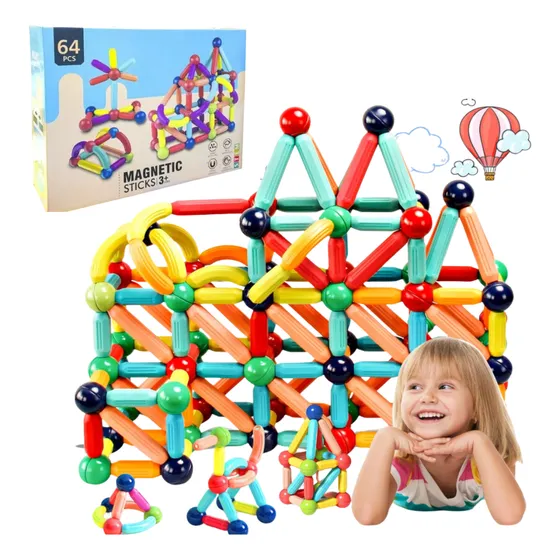 Fichas Magnéticas Juego Bloques Construccion Niños 64piezas