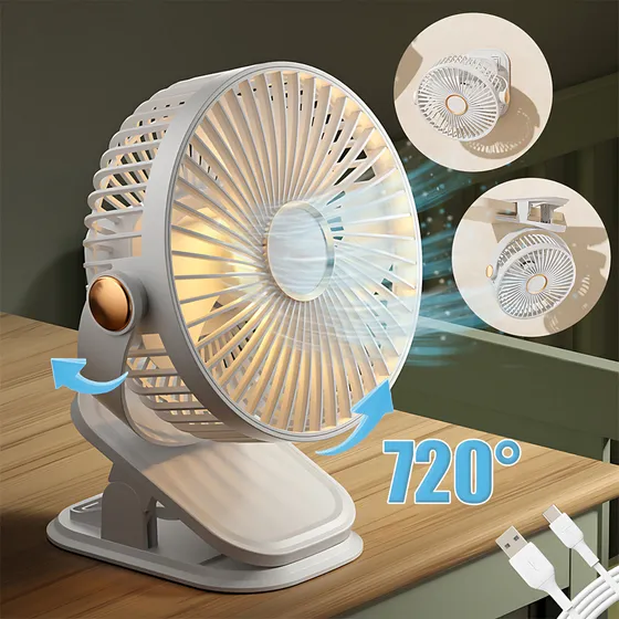 Ventilador De Escritorio Con Luz 5 Velocidades Diámetro 15cm Recargable Color Blanco