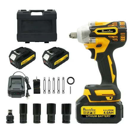 Chave De Impacto Elétrica Sem Fio De 580 Nm, Com 2 Baterias Preto E Amarelo 20v