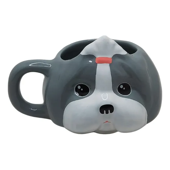 Caneca 3d Cachorrinho Dog Temática Lhasa Shih-tzu Cinza